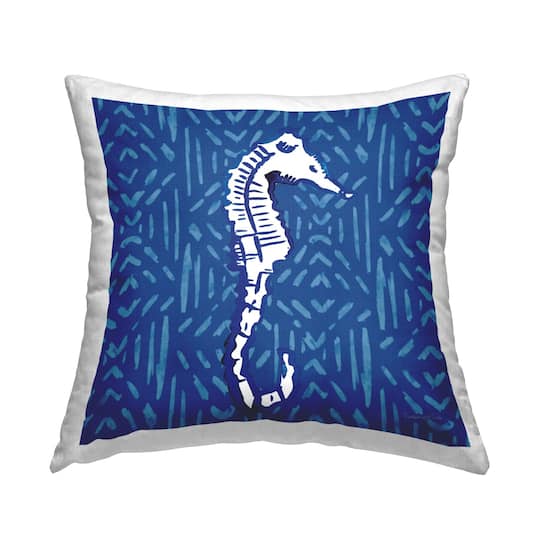 Stupell Industries White Seahorse Aquatic Blue Diamond Pattern Throw Pillow, 18" x 18"